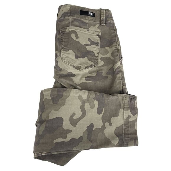 Kut from the Kloth Reese Ankle Straight Leg Pants Camo Print Zipper Hem Women 4 - Picture 3 of 15